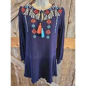 THML size XS peasant tunic Layered long sleeve Career Casual tassle accent ^^